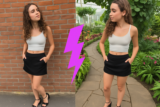 AI edited image of young model wearing a triks gear Catalyst Micro skort